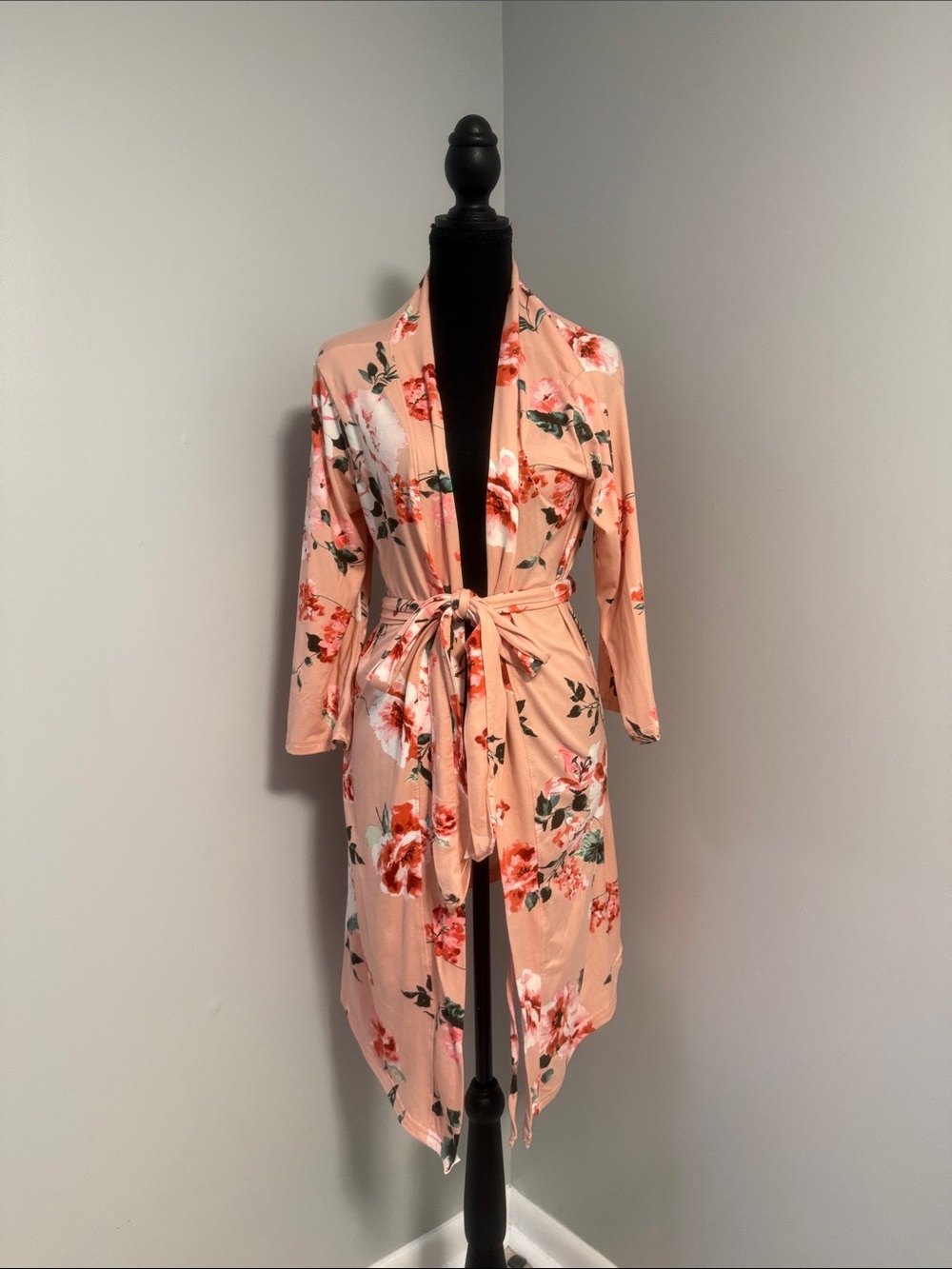 Cake Peach Floral Tie-Waist Robe